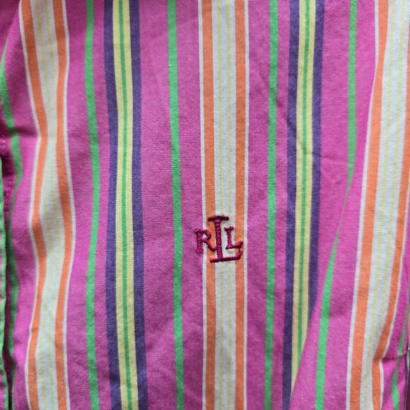 Vintage Lauren Ralph Lauren Striped Cotton Button Up Shirt Top Medium Multicolor - Picture 3 of 5